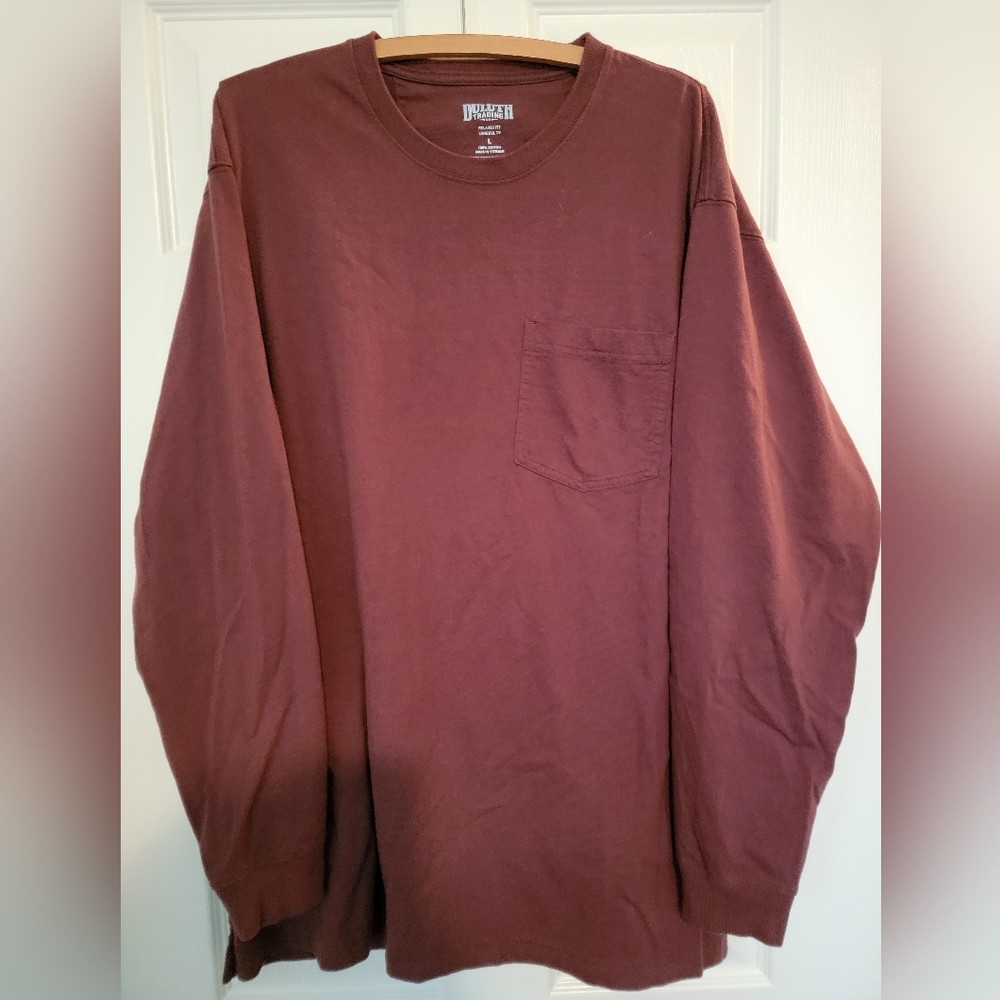 Duluth Trading T-Shirt Men's Large L Red Long Sleeve Crew Neck Maroon